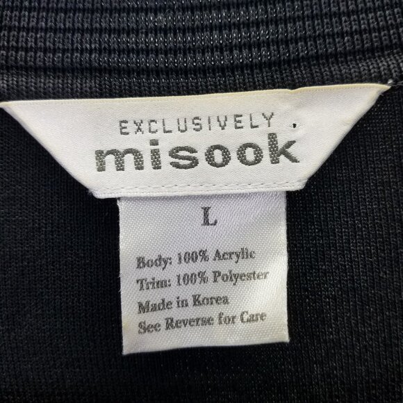 MISOOK Long Cardigan Jacket Women's L Black Leopard Trim Button Up Textured Knit - Picture 5 of 13